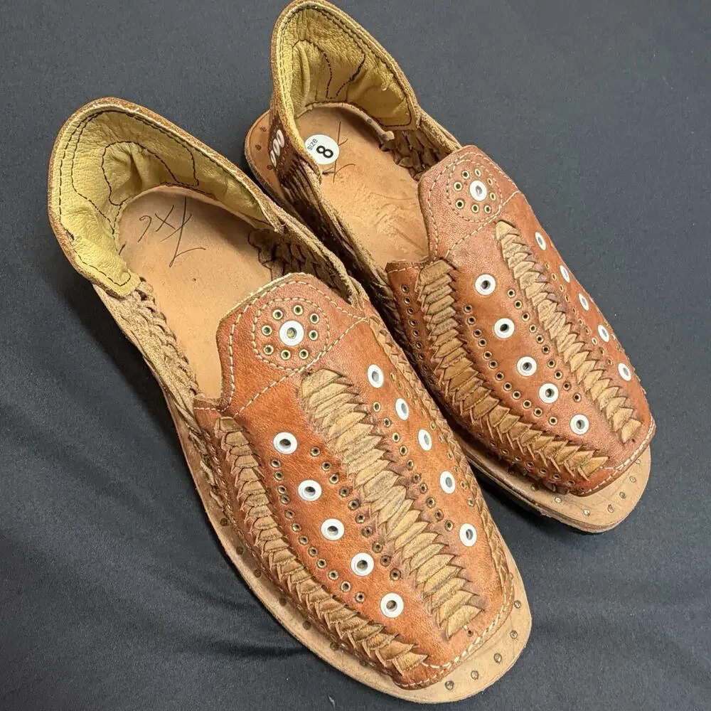 Jalisco Mexican Huaraches Mens 9 NWT Brown Woven Leather Studded Sandals Shoes